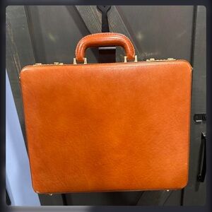 Vintage Charles Jourdan Orange Leather Briefcase with Suede Interior